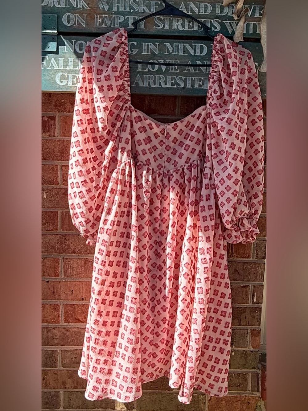 Storia Pink Red Floral-Print Midi Dress with Puff Sleeves - Picture 2 of 4